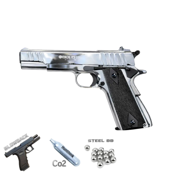 EKOL ES 1911 Colt Parlak Beyaz Havalı Tabanca - Blowback