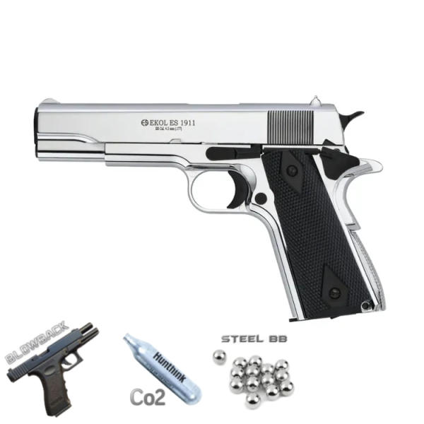EKOL ES 1911 Colt Parlak Beyaz Havalı Tabanca - Blowback