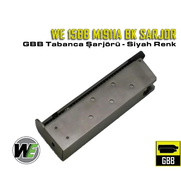 WE Colt 1911 15BB Siyah Metal GBB Airsoft Tabanca Şarjörü