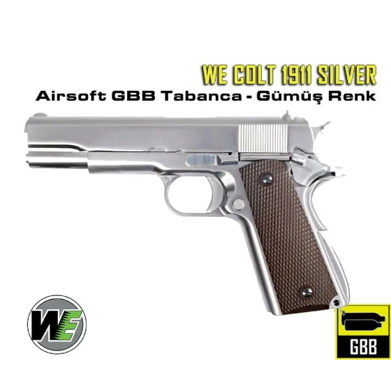 WE COLT 1911 Silver Kahve Kabza GBB Airsoft Tabanca